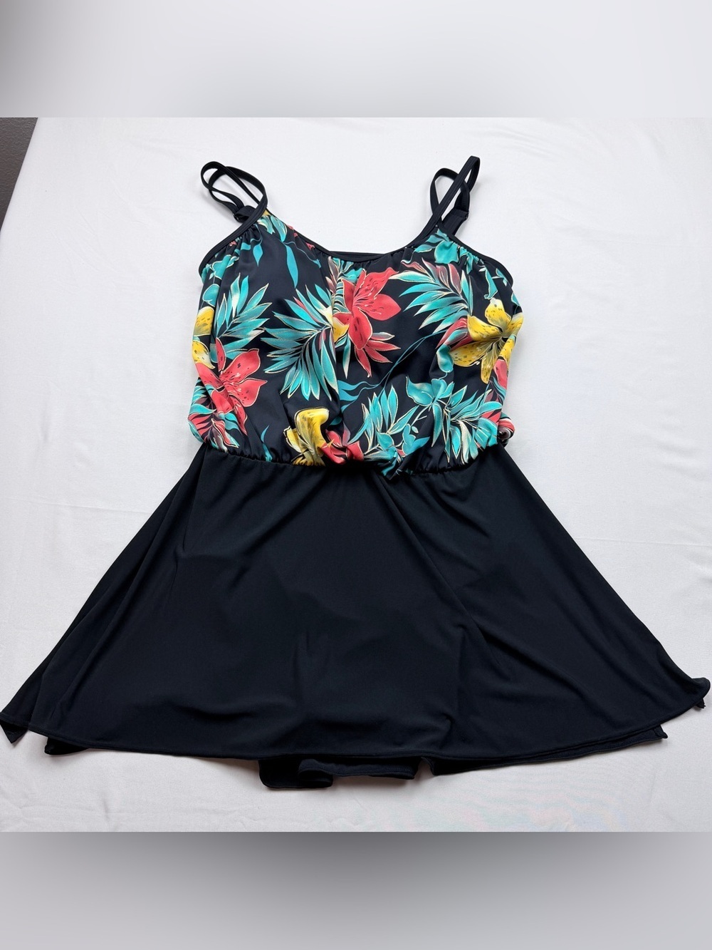Catherines Black & Floral One-Piece Swim Dress
